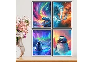 4 Pack 5D Diamond Art Kits for Adults - DIY Animal Diamond Painting Kits, Full Round Drill - Crystal Embroidery Cross Stitch 