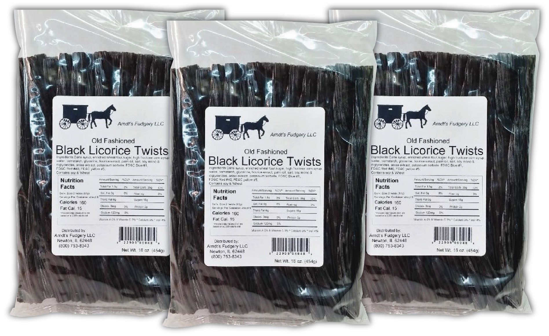 Amish Licorice Twists Three 16 Oz Pkgs. Strawberry Red Licorice Candy