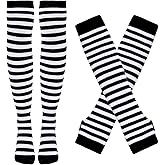 Tongcloud Women's Striped Knee High Socks, Over Knee Thigh High Socks, Arm Warmer and Fingerless Gloves Set