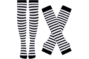Tongcloud Women's Striped Knee High Socks, Over Knee Thigh High Socks, Arm Warmer and Fingerless Gloves Set