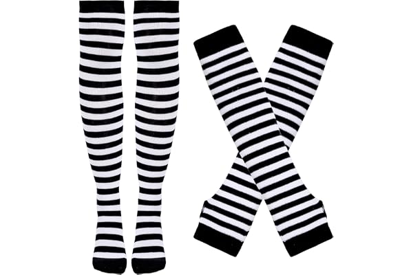 Tongcloud Women's Striped Knee High Socks, Over Knee Thigh High Socks, Arm Warmer and Fingerless Gloves Set