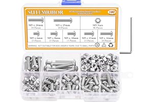 Sutemribor 180Pcs M5 Stainless Steel Button Head Hex Socket Head Cap Bolts Screws Nuts Assortment Kit + Wrench