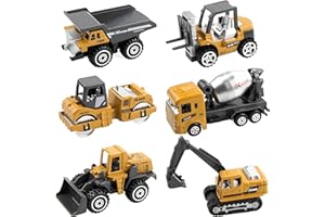 BenRich 6Pcs Mini Die Cast 1/64 Scale Alloy Construction Vehicle Set - Dump Truck, Bulldozer, Forklift, Mixer Truck, Road Roller & Excavator Toys Car for Kids Boys Girls Birthday Gift (Yellow)