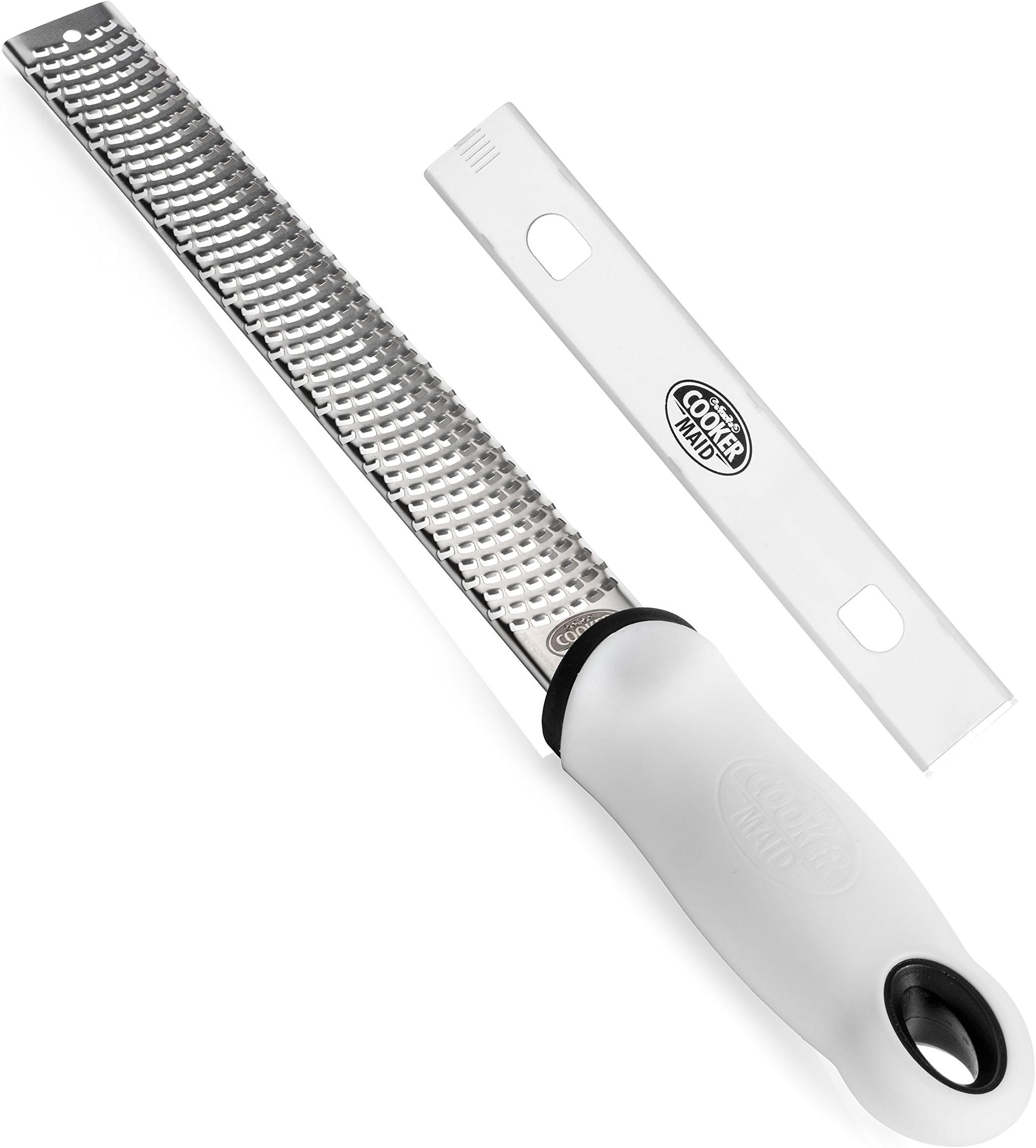 MOSAJIE CookerMaid Stainless Steel Grater Grater - Cheese, Lemon, Ginger & Potato Zester with Plastic Cover & Long Ergonomic Handle