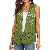 Women's Crochet Vest Sleeveless Boho Lace Cardigan (Geometry Olive)