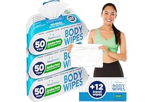 DURACLEANSE Body Wipes for Adults Bathing No Rinse (3 Pack) 150 XL Shower Wipes +12 Travel Bath Wipes - 9"x12" Thick Cleansing Waterless Wash Wipes for Camping, Elderly Incontinence & After Surgery Must Haves