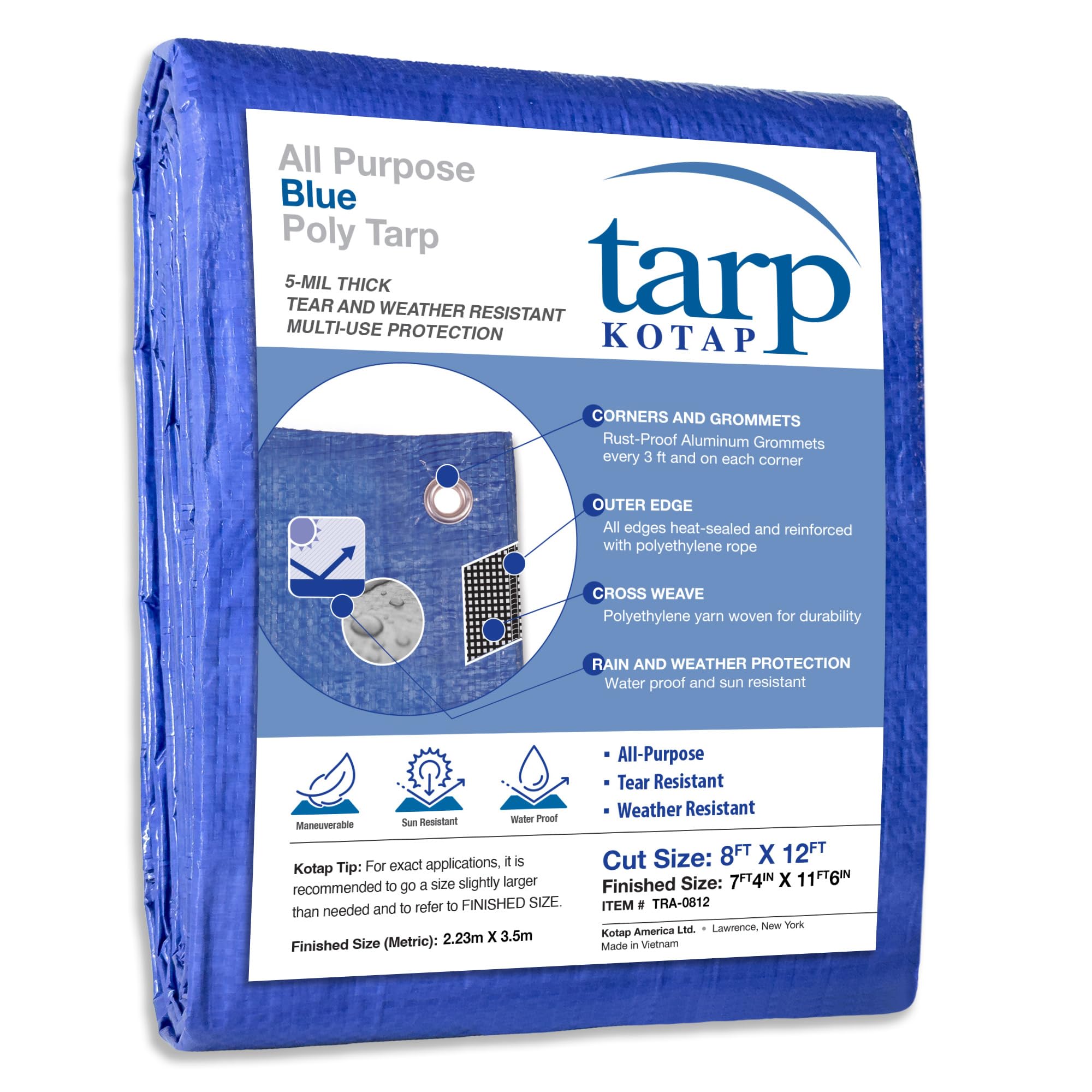 Kotap 8-ft x 12-ft General Purpose Blue Poly Tarp, Item: TRA-0812 — image 1