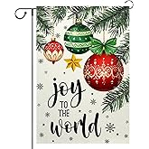 ChloropLastid Christmas Garden Flag 12x18 Inch Joy To The World Winter Outdoor Yard Flag Double Sided Small Burlap Family Xmas Balls Holiday Yard Outside Decorative Flag (Beige)