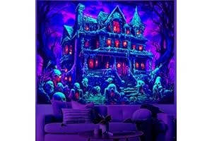 BVBOX Blacklight Halloween Tapestry Horror Moon Night Scary Cemetery Pumpkin Lantern Halloween Tapestry Wall Hanging Skull Horror Poster Banners for Bedroom Livingroom (Castle, 79L" x 59W", Unframed)