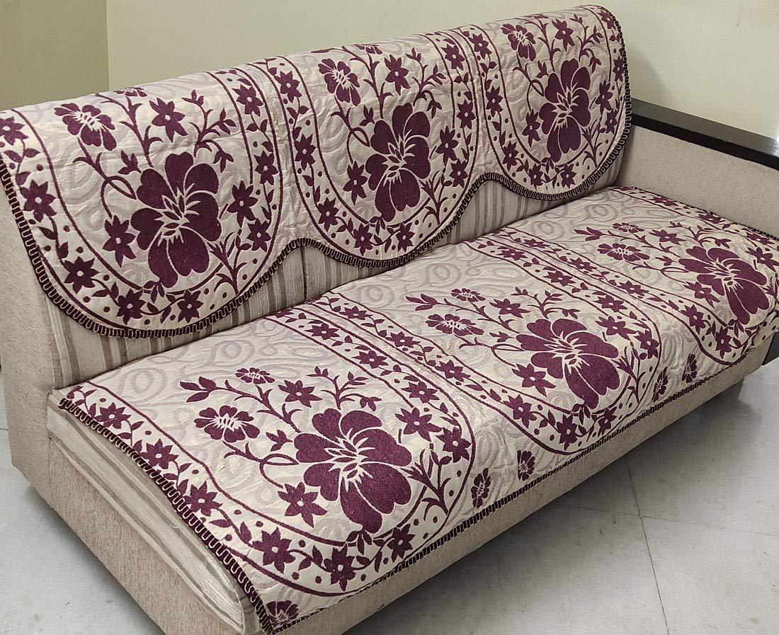 Buy Griiham Reversible Magenta Floral Design Sofa Cover for 5 Seater