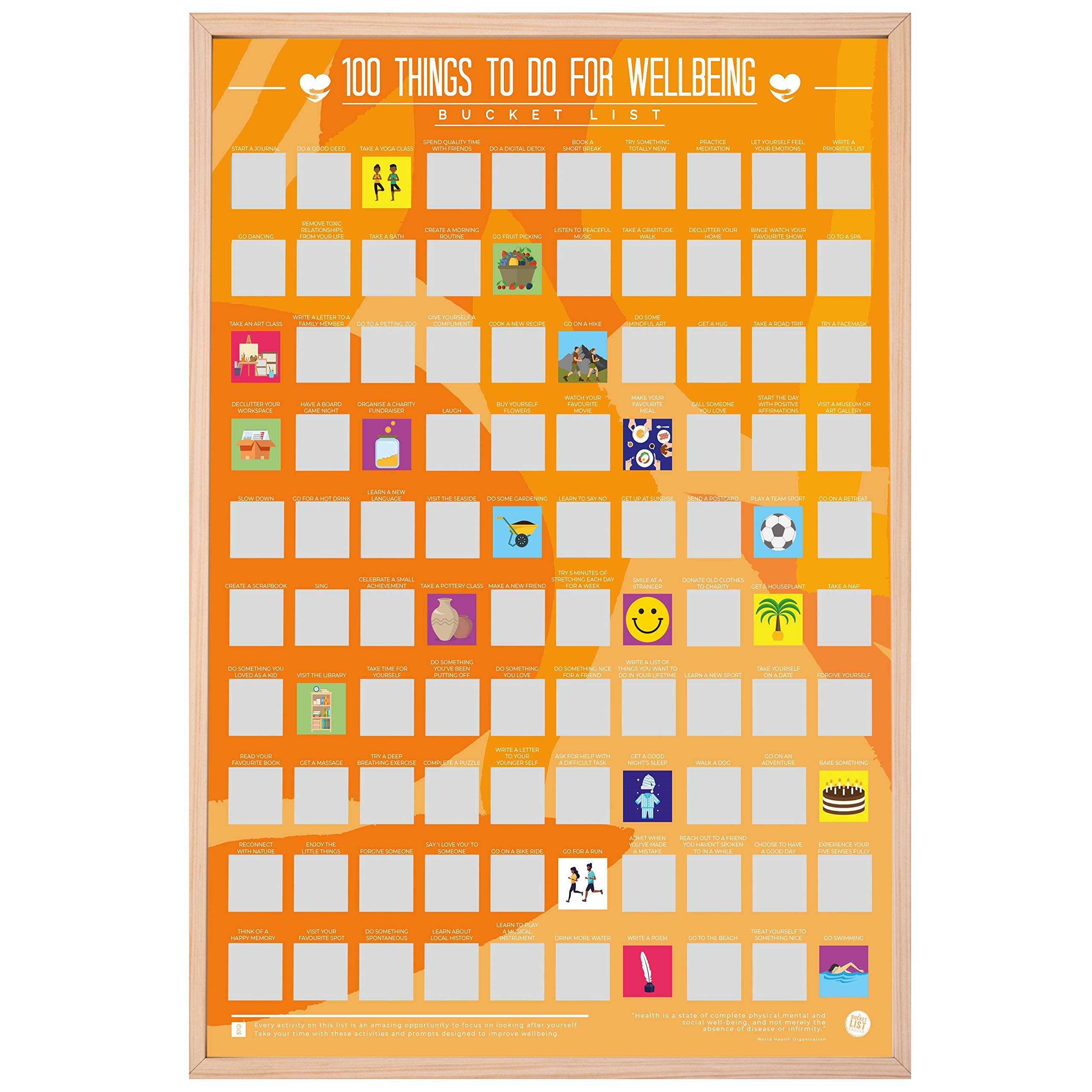 Gift Republic 100 Things To Do For Wellbeing Scratch Off Bucket List Poster, multicolor, Living Room , 46.00 x 59.00 cms