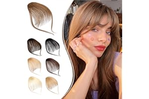 Leterly Bangs Hair Clip in Bangs,100% Real Human Hair Extensions Wispy Bangs Clip on Air Bangs Curved Bangs Fringe with Temples Hairpieces for Women Light Brown