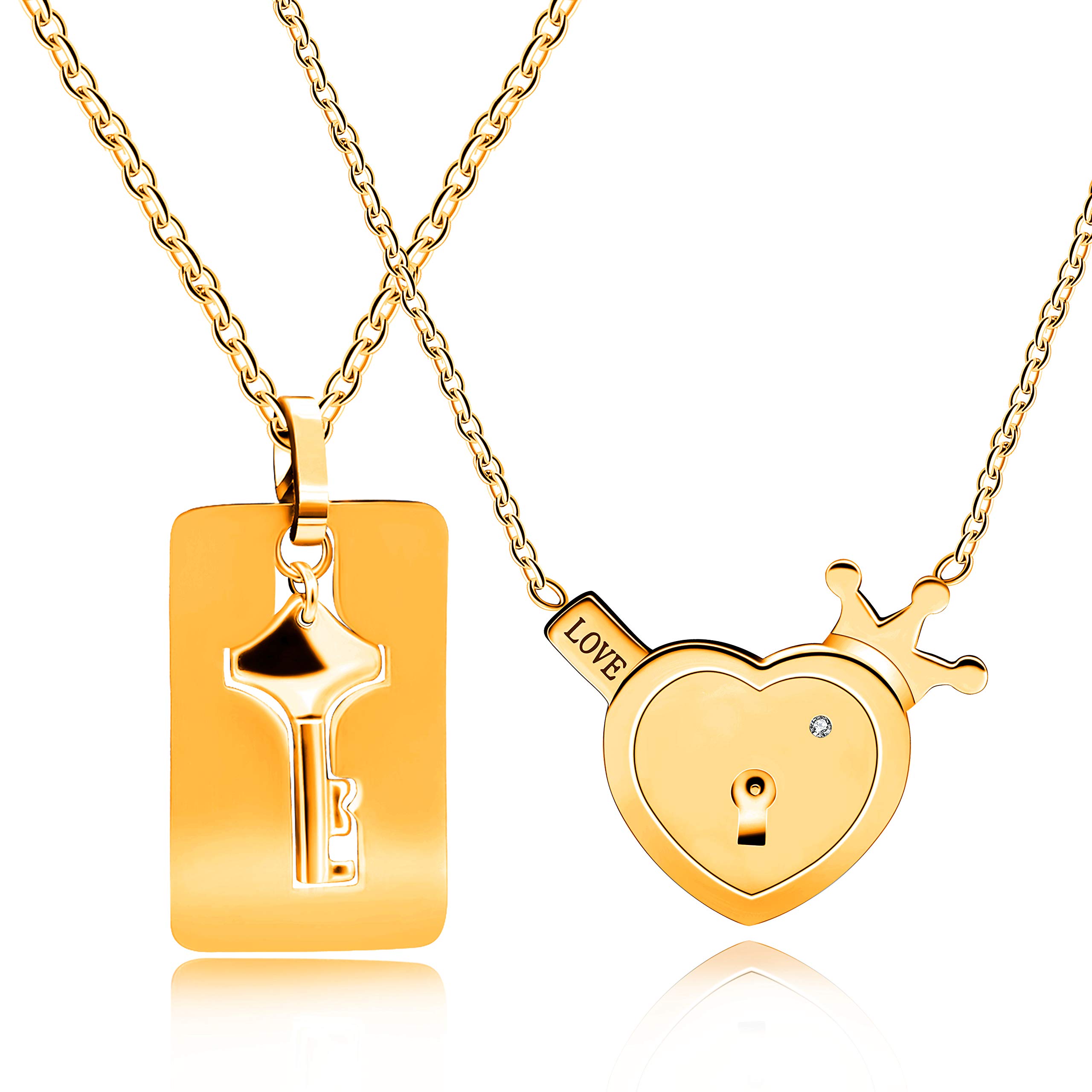 Uloveido Gold Plated Crown Love Heart Lock & Shield Key Pendant Necklace Set Charms His and Hers Couples Jewelry Y844 — image 1