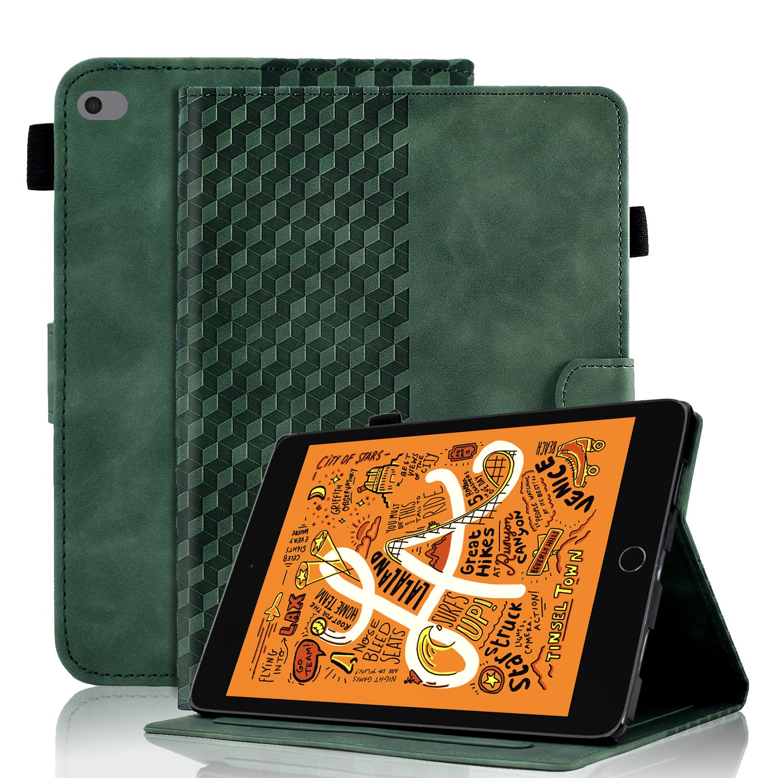 Vkooer Case for iPad MINI 5th Generation 2019 7.9 inch - iPad MINI 4/3/2/1 PU Leather Folio Flip Cover Smart Shell with Auto Sleep/Wake Multi Angle Viewing Stand, Dark green