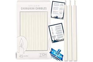 Aviv Judaica 5.25" Premium Dripless Hanukkah Candle Bundle of 45 Solid White Tapered Candles for Standard Chanukah Menorahs Birthday Party Celebration Candles for 8 Nights of Hanukah W/DIY Dreidel