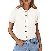 PRETTYGARDEN Womens Casual Summer Short Sleeve Cardigans 2026 Button Down Knitted Sweater Basic Crew Neck Crop Tops