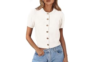 PRETTYGARDEN Womens Casual Summer Short Sleeve Cardigans 2026 Button Down Knitted Sweater Basic Crew Neck Crop Tops