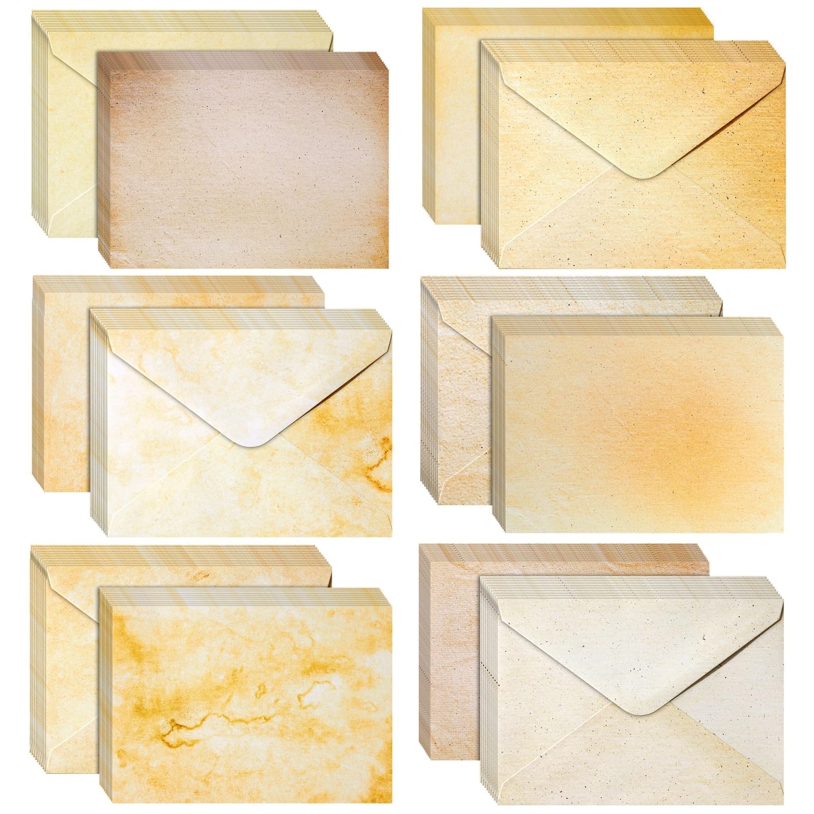 60 Pack Vintage-Style Blank Cards and Envelopes, 13 x 18 cm Aged Antique Stationery for DIY Greeting and Birthday Cards, Wedding Invitations