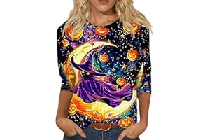 HTHLVMD Halloween Shirts for Women 3/4 Sleeve Halloween T Shirt Womens Fall Plus Size Crewneck Halloween Printed Blouse for Women