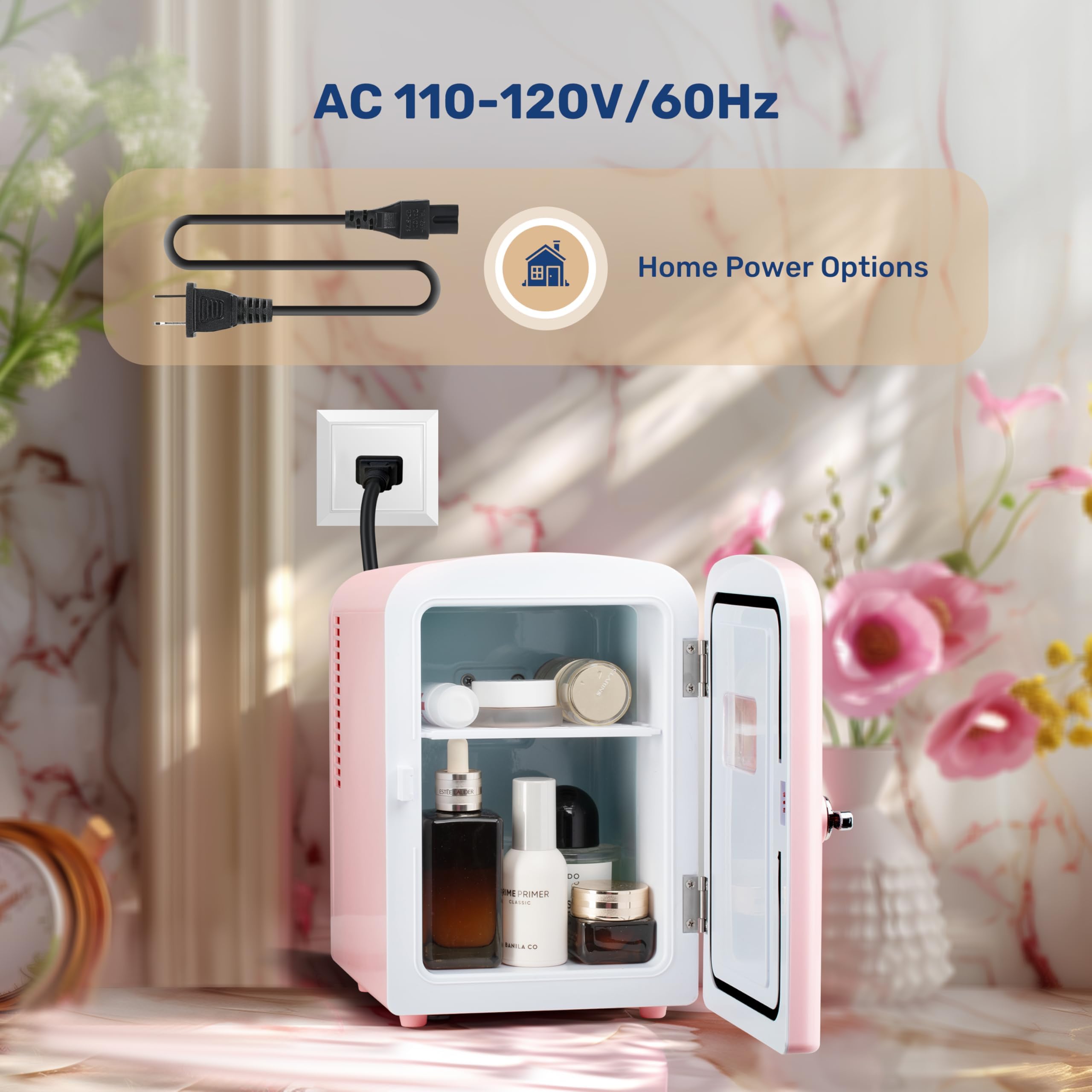 Simple Deluxe 6 Can Mini Observation, Portable Cooler & Warmer Freon-Free Small Refrigerator, Compact Fridge for Skincare, Beverage, 4L with Window, Pink