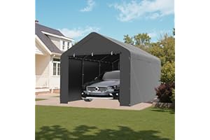 GOJOOASIS 10x20 Carport Heavy Duty Portable Garage Shelter Metal Car Canopy Tent with UV-Resistant & Weatherproof Top Cover for RV & Vehicles (Gray, 10x20 with sidewalls)