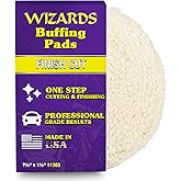 Wizards Finish Cut Buffing Pad - Velcro Backed, Blended Wool and Polyester, One-Step Buffer for Car Detailing - Cutting and Finishing Pad in One for Auto Detailing Supplies - 7½" x 1½"