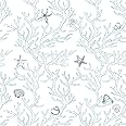 Akywall Ocean Wallpaper Peel and Stick White and Blue Contact Paper Textured Sea Coral Starfish Shells Self Adhesive Vinyl Roll Stick on Wallcovering Cute for Home Decor 118in