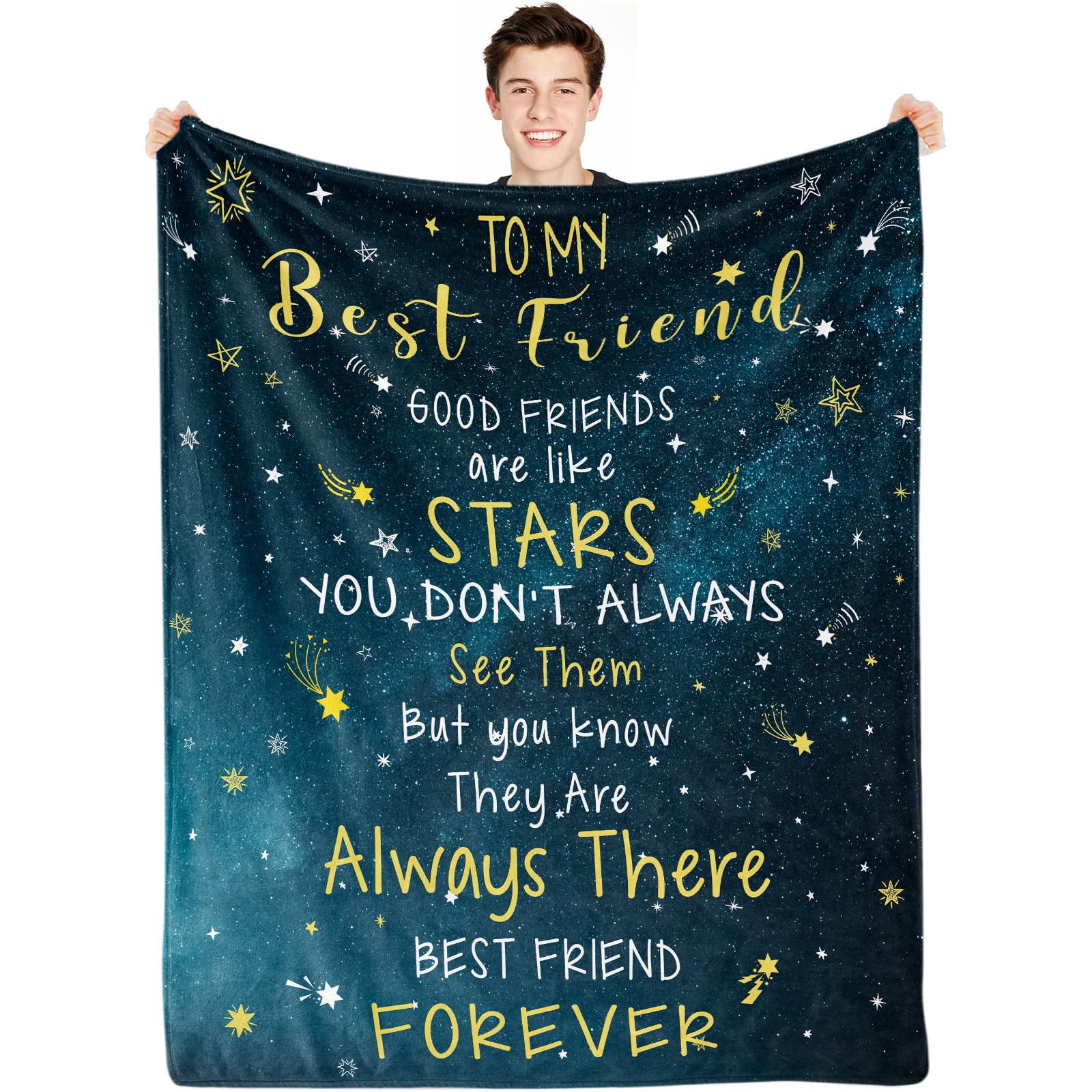 Gifts for Friend Soft Cozy Blanket To My Friend Fleece Flannel Throw Blankets Friends Are Like Stars Friendship Gifts for Besties Sister BFF Girls Boys Women Men Brother, 130x152 cm