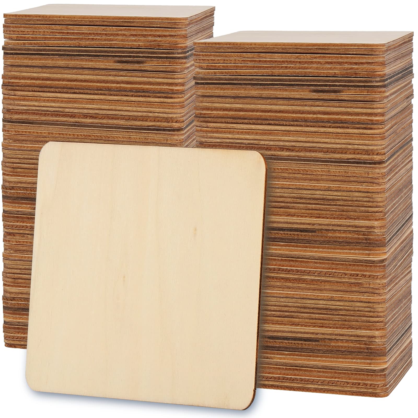 ZEONHAK 150 Pack 10x10cm Square Wood Sheets Plywood, 4 Inch Unfinished Wooden Pieces, 2.5mm Square Craft Wood for Painting DIY Craft
