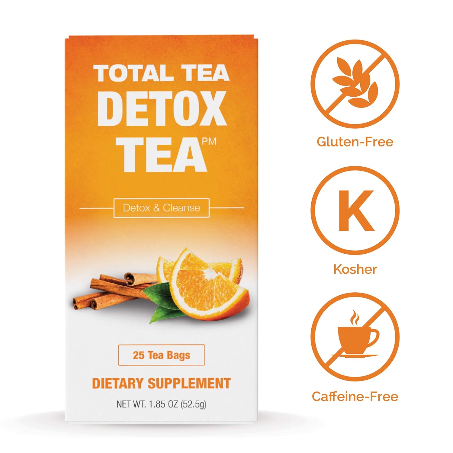 Total Tea Caffeine Free Detox Tea - All Natural - Slimming Herbal Tea for Gentle Cleansing - 25 Tea Bags : Herbal Supplements : Grocery & Gourmet Food