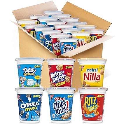 Amazon Com Oreo Mini Cookies Chips Ahoy Mini Cookies Ritz Bits Cheese Crackers Teddy Grahams Honey Nutter Butter Bites Mini Nilla Wafers Cookies Go Cup Variety Pack Halloween Treats 14 Go Cups Set Of