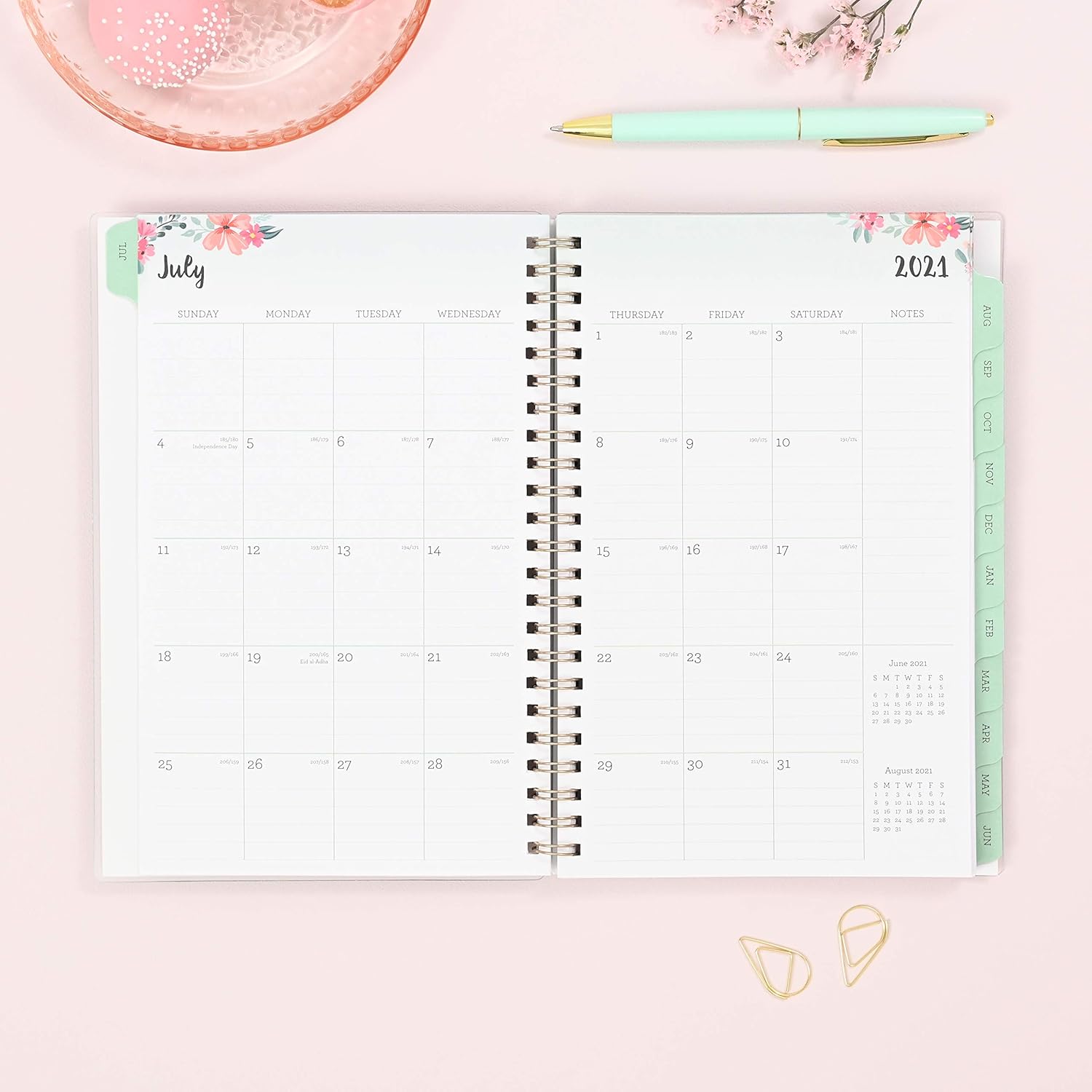 Blue Sky 2021-2022 Academic Year Weekly & Monthly Planner, 5" x 8", Frosted Flexible Cover, Wirebound, Laurel (131949): Office Products