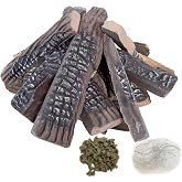 MrGas Log 10pcs Ceramic Logs for Gas Fireplace, Faux | Vented logs for outdoor and indoor fire pits, decorative gas inserts, realistic and heat-resistant wood gas logs