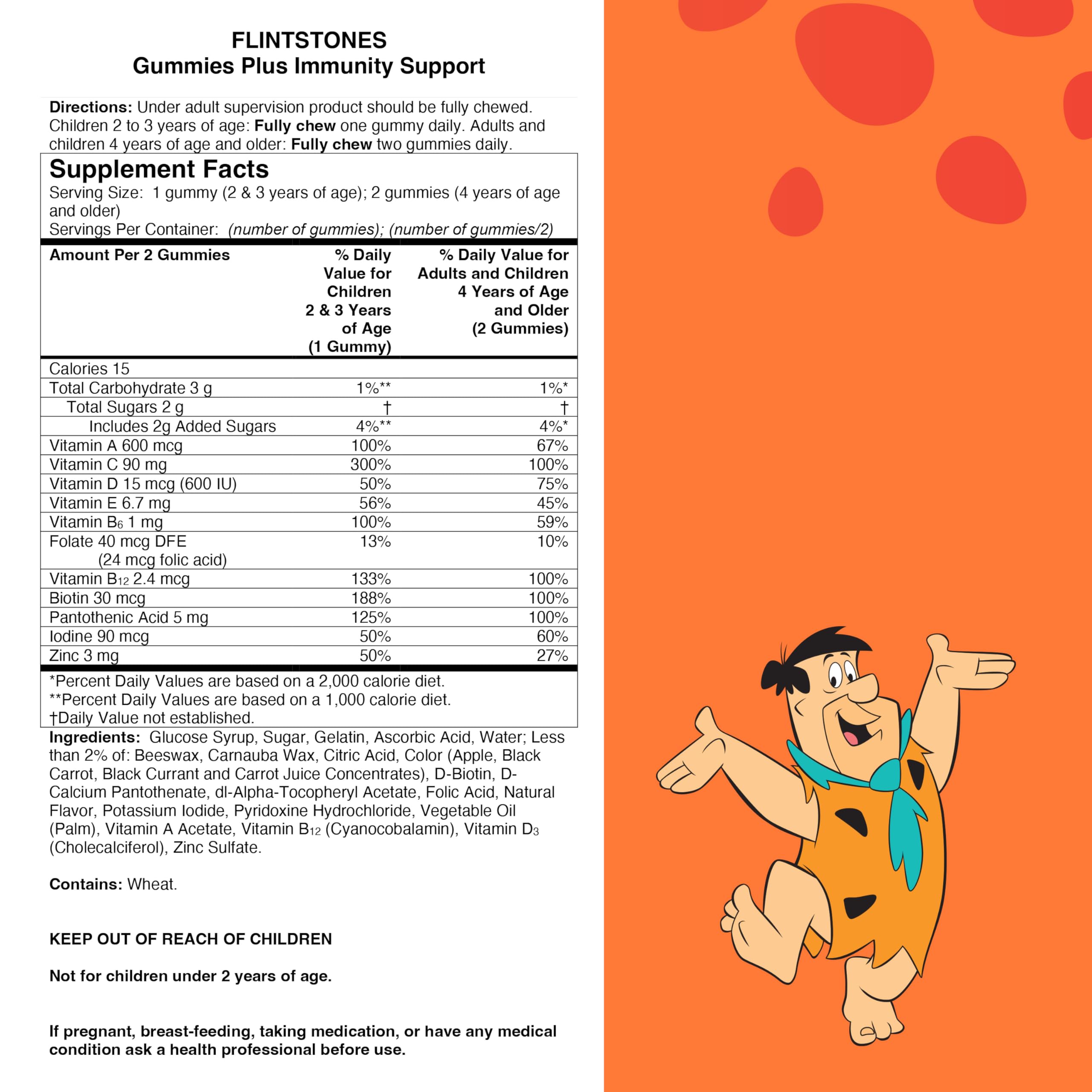 Flintstones Gummies Kids Vitamins with Immunity Support*, Kids and Toddler Multivitamin with Vitamin C, Vitamin D, B12, Zinc & more, Orange 150ct