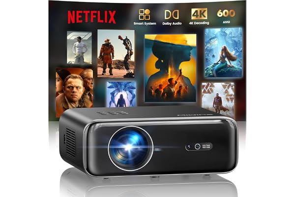 [Built-in Apps/4K Support] Smart Outdoor Projector with WiFi and Bluetooth, Movie Projector, DoIby Audio with Dual Speaker, Auto Focus w/ YouTube&PrimeVideo Proyector, Upgrad P62 Pro