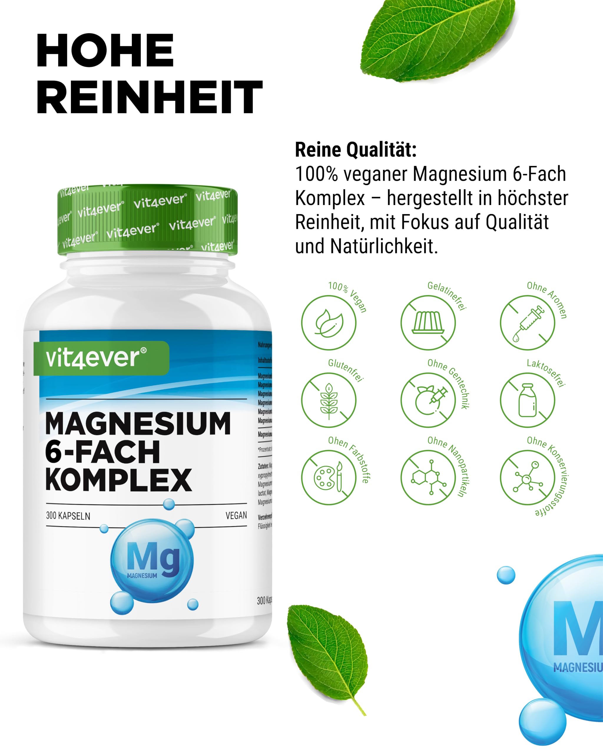 vit4ever Magnesium Komplex hochdosiert 375 mg - 6-fach mit hohem Bisglycinat-Anteil - 300 Kapseln (100 Tage) - mit Citrat, Malat, Ascorbat, Laktat - vegan, ohne unnötige Zusatzstoffe, laborgeprüft 5