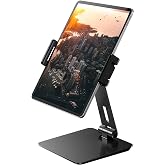 Maxonar iPad Stand Holder, Heavy Duty Aluminum Tablet Stand, 360&deg; Swivel Foldable iPad Pro Air Stand for Desk, Bed, Store POS, Reception, Kitchen &amp; Office, Compatible with 6-13" Tablets, Grey