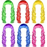 PLULON 6 Pieces Colorful Long Curly Wigs, Long Colorful Hair Wig Wavy Hair Wigs Curly Cosplay Costume Wig for Women Party Décor
