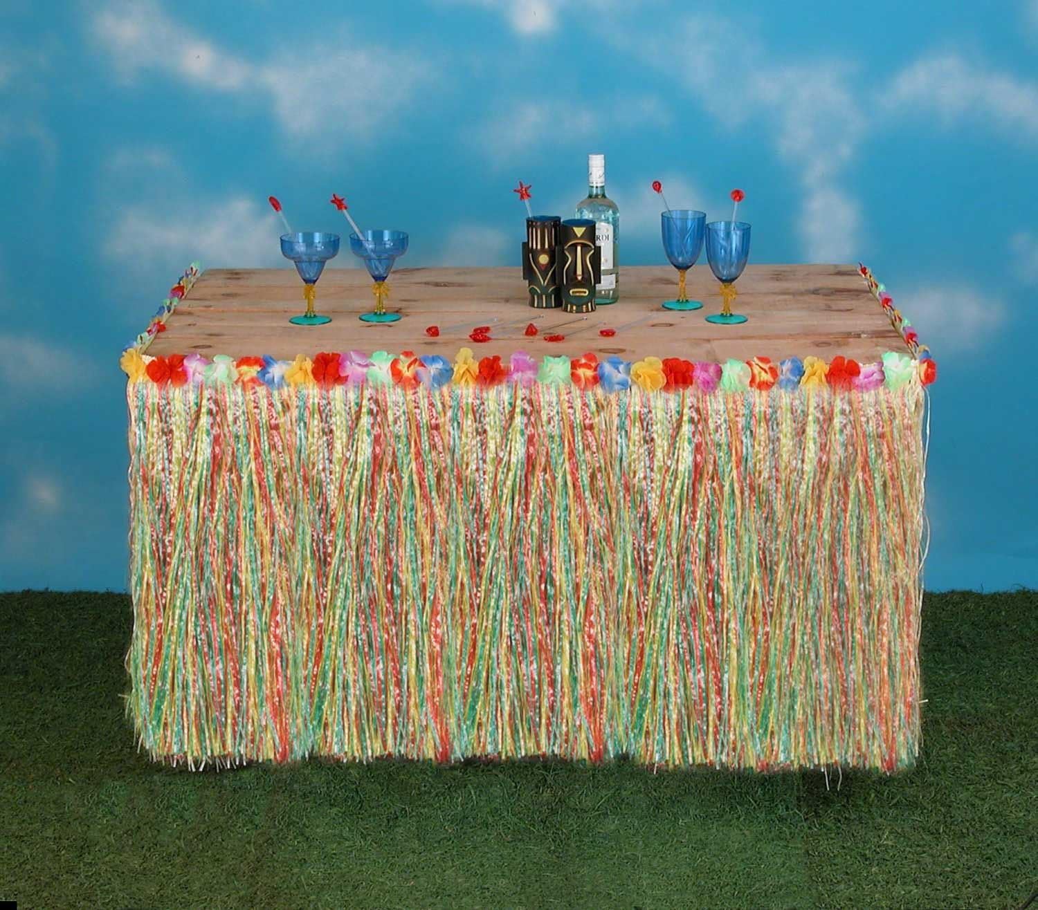 SHATCHI Flower Necklace Bracelet Headband Bra Sunglasses Table Skirt Hawaiian Luau Beach Summer Party Accessories, Multi - Image 3