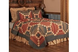 VHC Brands Maisie King Quilt 110Wx97L Country Patchwork Design, Barn Red