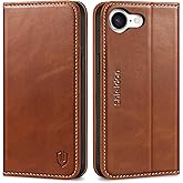 SHIELDON Case for iPhone 16e 6.1", Genuine Leather Wallet Magnetic Cover RFID Blocking Card Slot Kickstand Shock-Absorbent TPU Phone Holder Case Compatible with iPhone 16e 2025 5G - Retro Brown