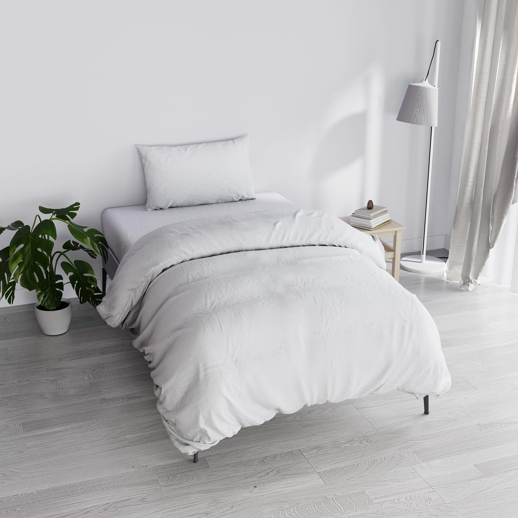 Italian Bed Linen Duvet Cover Set “Natural Doubleface Solid Colour Bag Sheet and Pillowcase, Cotton, White/White, Small Double