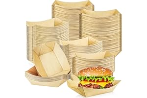 MotBach 250 Pack 1Lb Paper Food Boat Trays Disposable Paper Boat Plates Containers, Kraft Food Serving Tray Boats Bowls for Snack Fries Popcorn BBQ HotDog Sandwich Dessert Taco Nacho