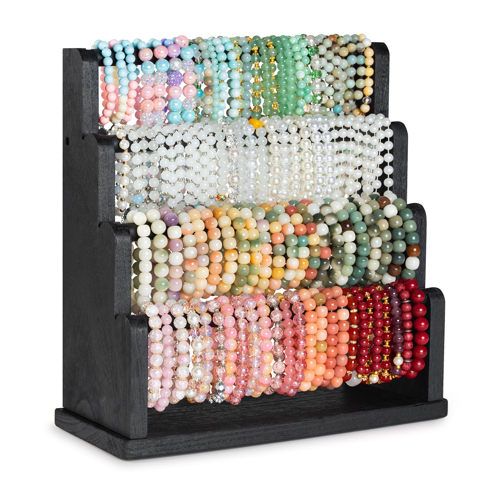 Photo 1 of Emfogo Bracelet Holder, 4 Tier Bracelet Organizer Storage for Bracelets Bangles Watch Scrunchies, Rustic Wood Jewelry Organizer Display for Home, Vendors, Craft Shows and Store(Black)