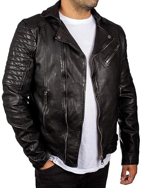 Lolus Cozi Herren Biker Lederjacke in schwarz aus weichem Echtleder Lammnappa (Gr. 48-62) Höchste Qualität im richtigen Look