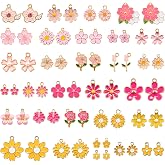 iShyan Flower Charms for Jewelry Making 60PCS-30 Pairs Bulk Mixed Assorted Enamel Floral Charms for Jewelry Making DIY Neckla