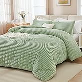 Andency Fleece Queen Comforter Set, 3 Pieces Sage Green Comforter Set for Queen Size Bed, Soft Warm Fluffy Fuzzy Bedding Set for Winter (1 Comforter & 2 Pillowcases)