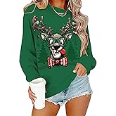 Gabefin Ugly Christmas Sweatshirts Women Funny Reindeer Sweatshirt Oversized Christmas Tree Sweater Xmas Pullover Tops