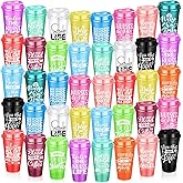 Skylety 40 Pcs Nurse Appreciation Gifts Bulk 16oz Reusable Plastic Cups with Lids Thank You Tumbler for Nurse Week Practitioner Graduation Birthday(Multicolor,Funny)