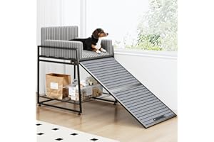 Pet Stairs Ramp with Seat,Dog Window Perch with Stairs and Storage,Dog Seat with Ramp Steps,Folding Pet Ramp for Dogs Cats,Bu